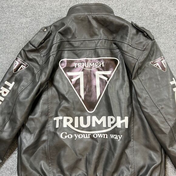 Triumph Jacket Mens XL Gotham Grey Faux-Leather Motorcycle Biker Bomber *READ - Picture 3 of 10